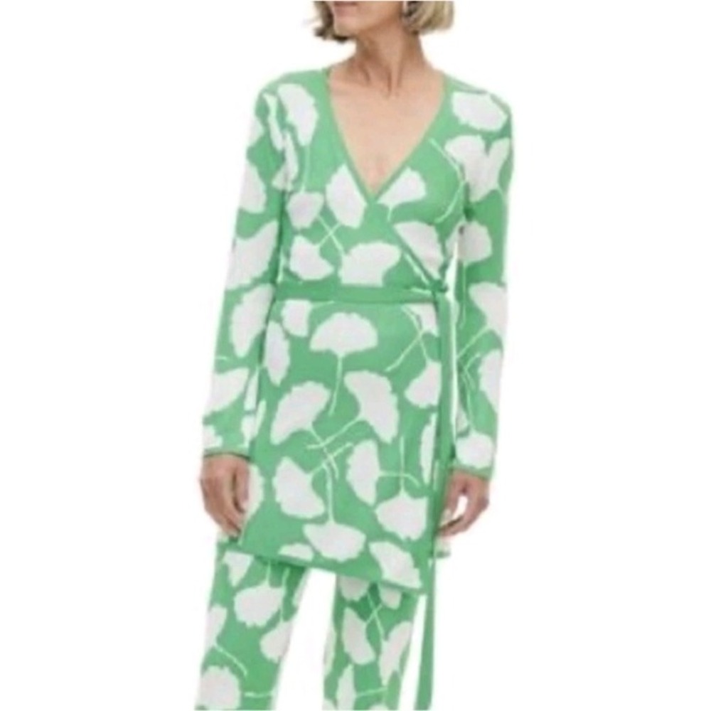 Diane von Furstenberg Target Green Ginkgo‎ Leaf Wrap Tunic Sweater Dress Medium